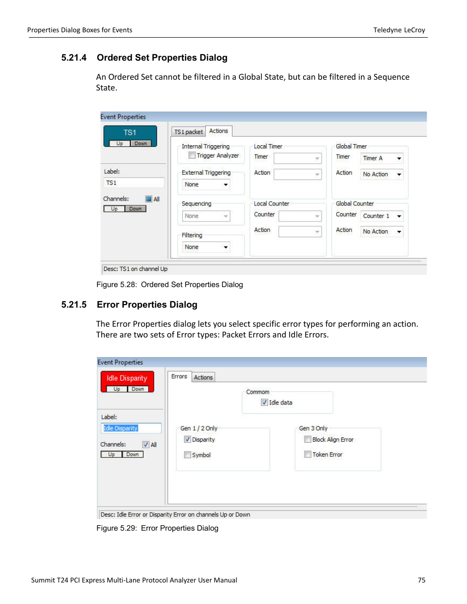 4 ordered set properties dialog, 5 error properties dialog | Teledyne LeCroy Summit T24 PCIe Multi-lane Protocol Analyzer User Manual User Manual | Page 87 / 244