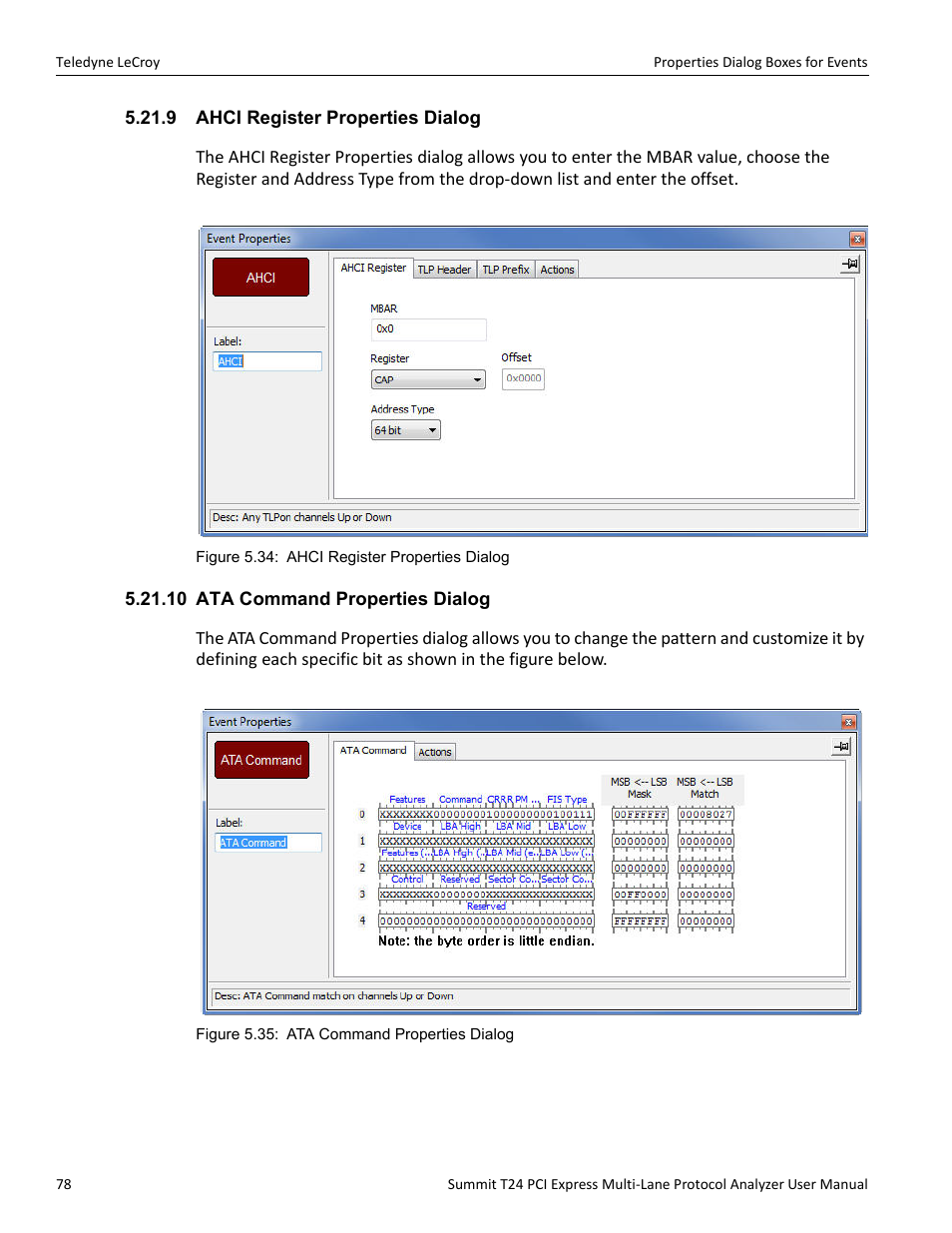 9 ahci register properties dialog, 10 ata command properties dialog | Teledyne LeCroy Summit T24 PCIe Multi-lane Protocol Analyzer User Manual User Manual | Page 90 / 244