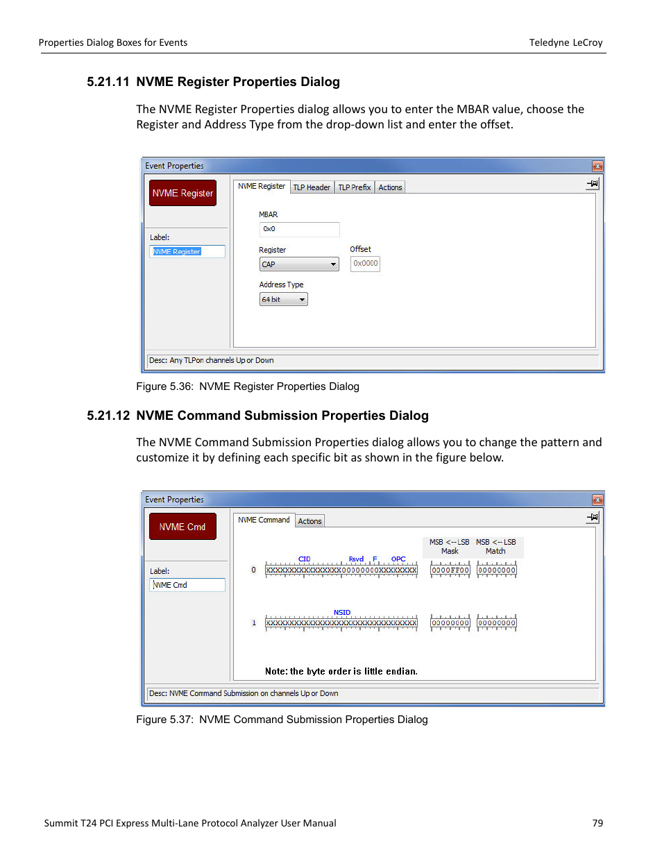 11 nvme register properties dialog, 12 nvme command submission properties dialog | Teledyne LeCroy Summit T24 PCIe Multi-lane Protocol Analyzer User Manual User Manual | Page 91 / 244
