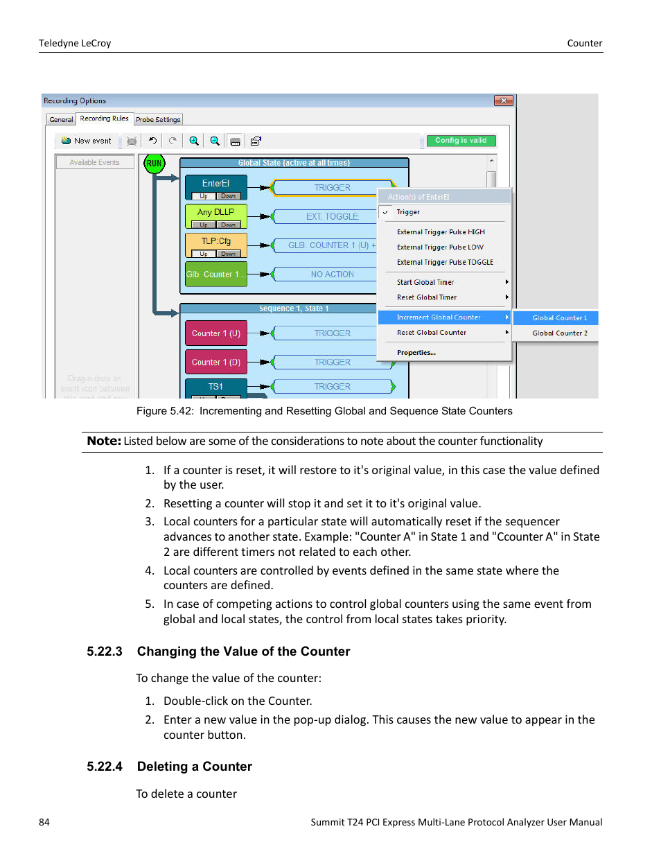 3 changing the value of the counter, 4 deleting a counter | Teledyne LeCroy Summit T24 PCIe Multi-lane Protocol Analyzer User Manual User Manual | Page 96 / 244
