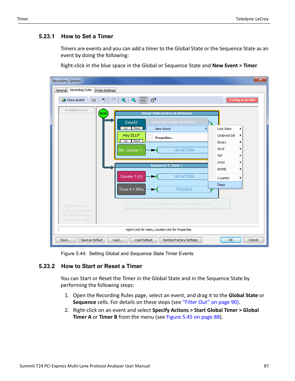1 how to set a timer, 2 how to start or reset a timer | Teledyne LeCroy Summit T24 PCIe Multi-lane Protocol Analyzer User Manual User Manual | Page 99 / 244
