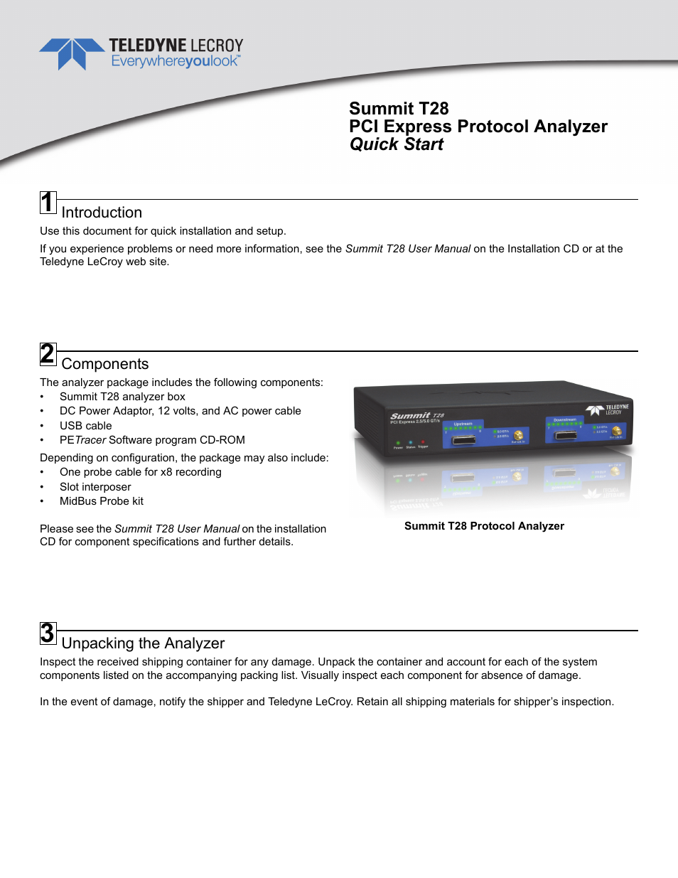 Teledyne LeCroy Summit T28 PCIe Multi-lane Protocol Analyzer QSG User Manual | 4 pages