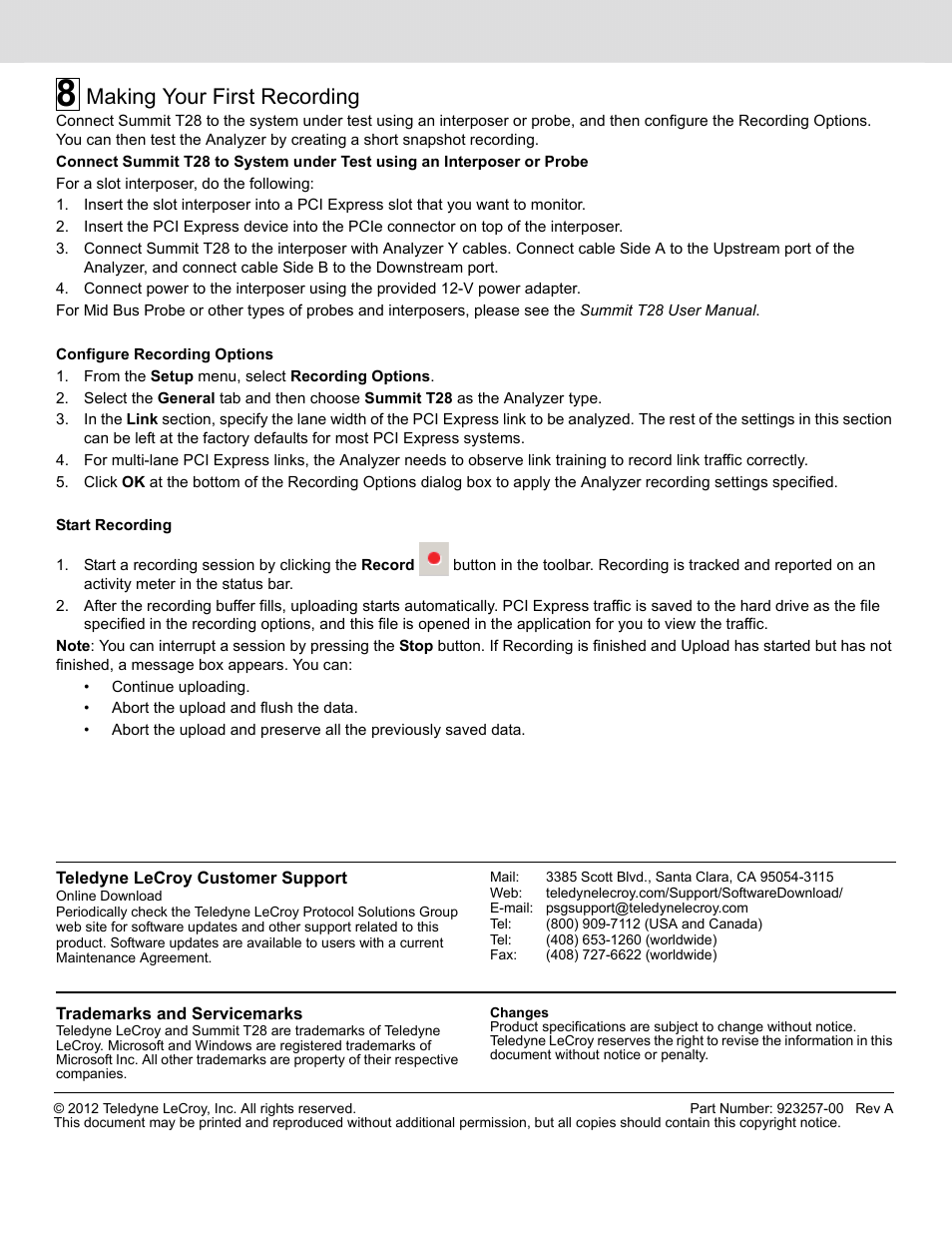Making your first recording | Teledyne LeCroy Summit T28 PCIe Multi-lane Protocol Analyzer QSG User Manual | Page 4 / 4