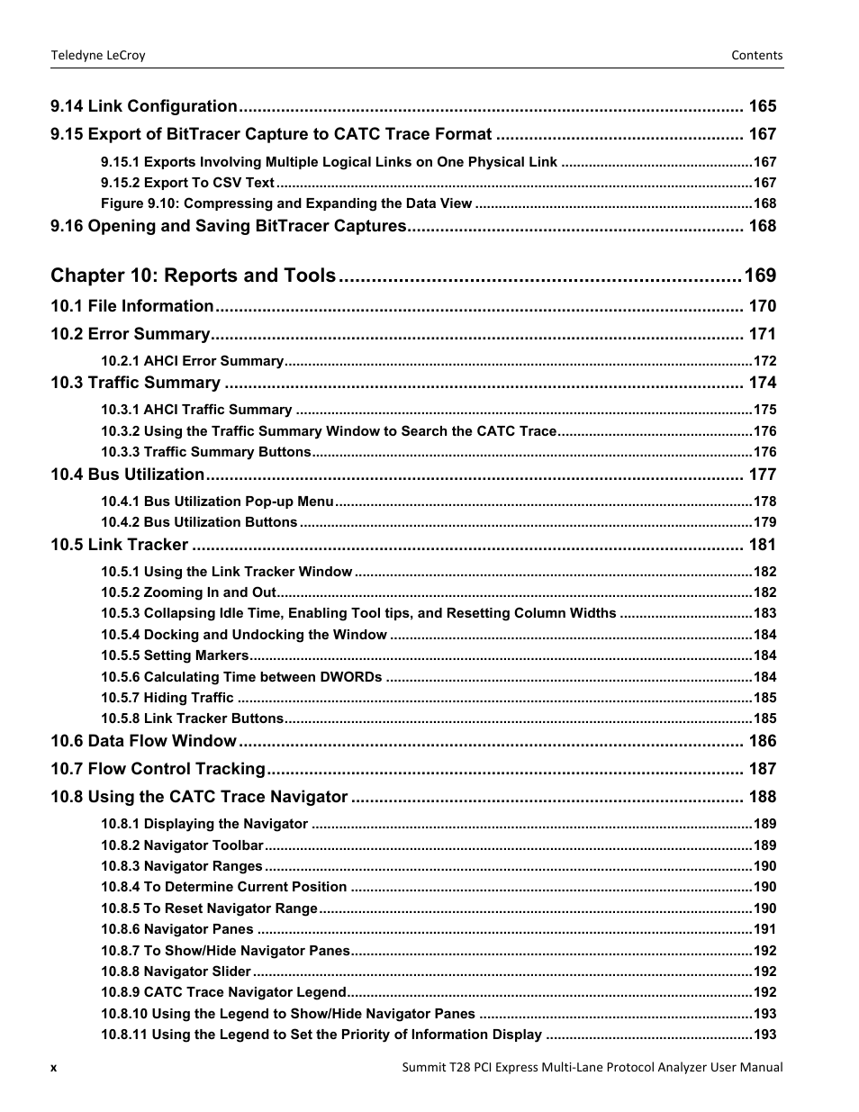 Chapter 10: reports and tools | Teledyne LeCroy Summit T28 PCIe Multi-lane Protocol Analyzer User Manual User Manual | Page 10 / 256