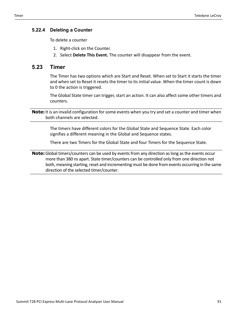 4 deleting a counter, 23 timer | Teledyne LeCroy Summit T28 PCIe Multi-lane Protocol Analyzer User Manual User Manual | Page 103 / 256