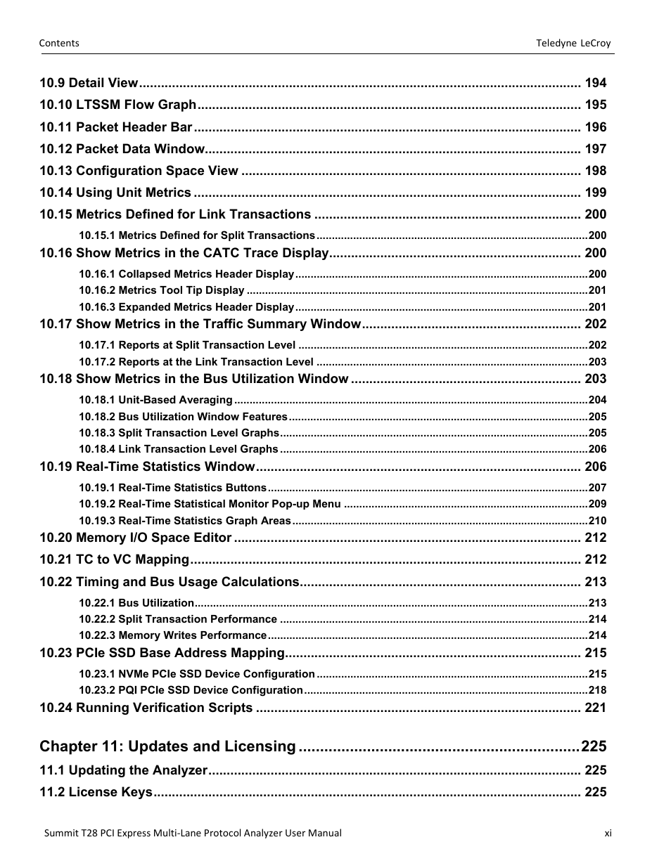 Chapter 11: updates and licensing | Teledyne LeCroy Summit T28 PCIe Multi-lane Protocol Analyzer User Manual User Manual | Page 11 / 256