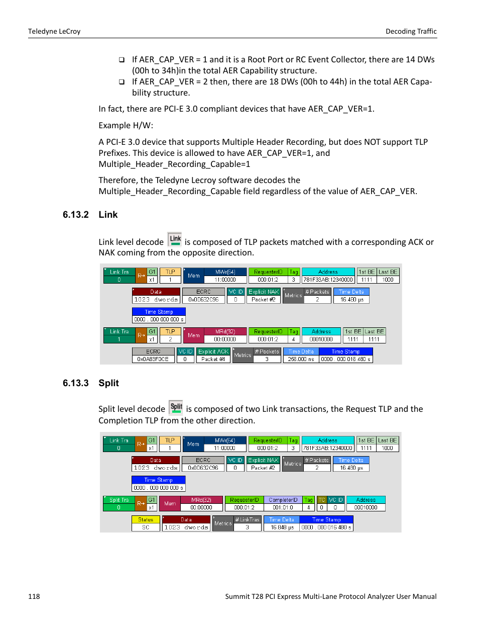 2 link, 3 split, 2 link 6.13.3 split | Teledyne LeCroy Summit T28 PCIe Multi-lane Protocol Analyzer User Manual User Manual | Page 130 / 256