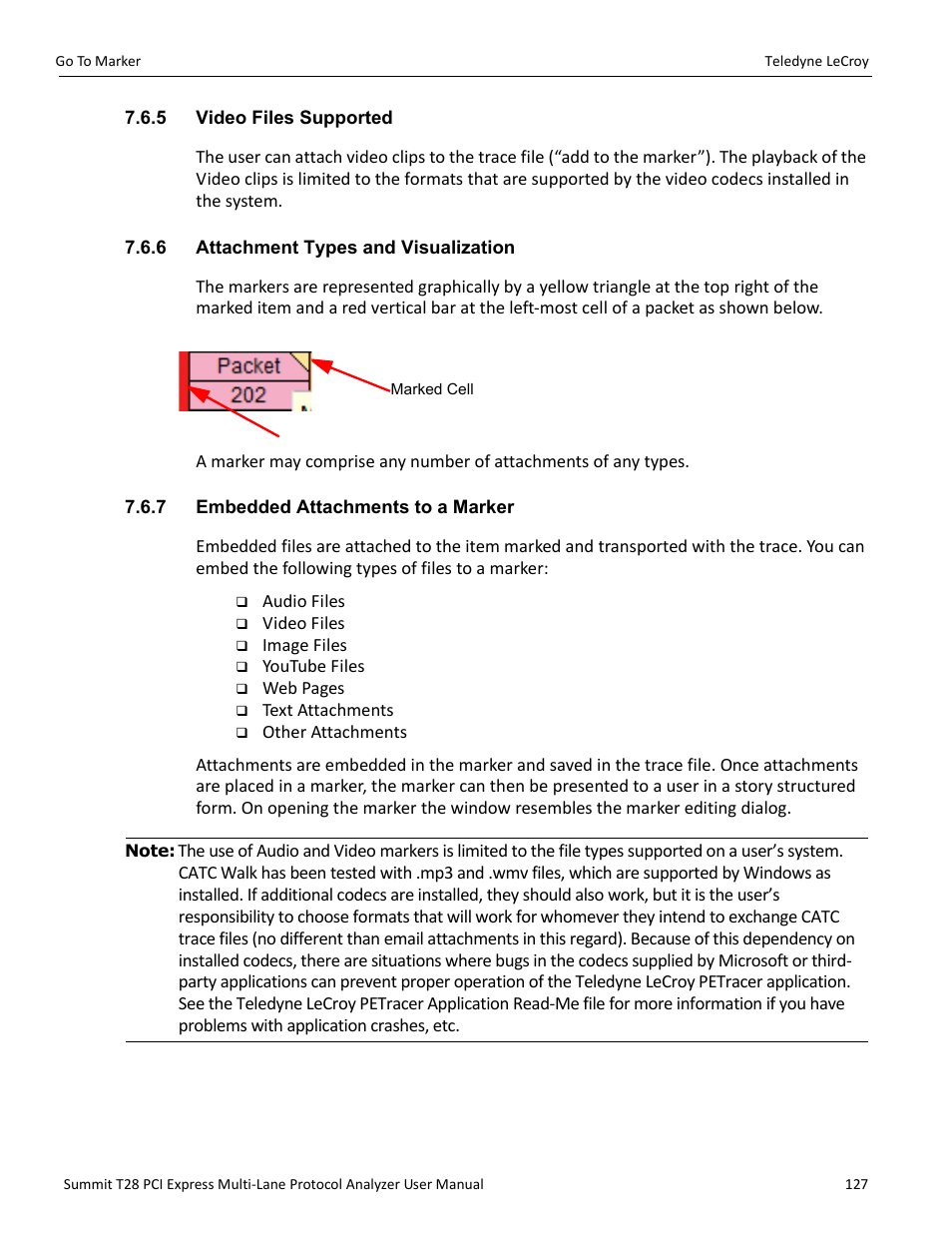 5 video files supported, 6 attachment types and visualization, 7 embedded attachments to a marker | Teledyne LeCroy Summit T28 PCIe Multi-lane Protocol Analyzer User Manual User Manual | Page 139 / 256