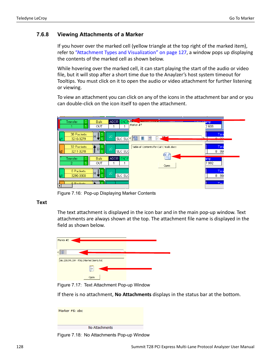 8 viewing attachments of a marker, Text | Teledyne LeCroy Summit T28 PCIe Multi-lane Protocol Analyzer User Manual User Manual | Page 140 / 256
