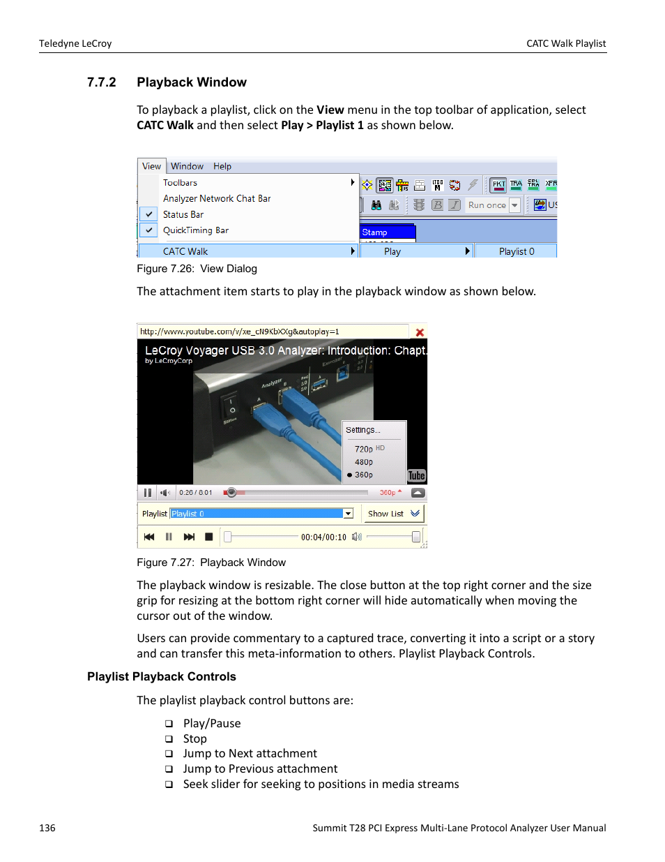 2 playback window, Playlist playback controls | Teledyne LeCroy Summit T28 PCIe Multi-lane Protocol Analyzer User Manual User Manual | Page 148 / 256