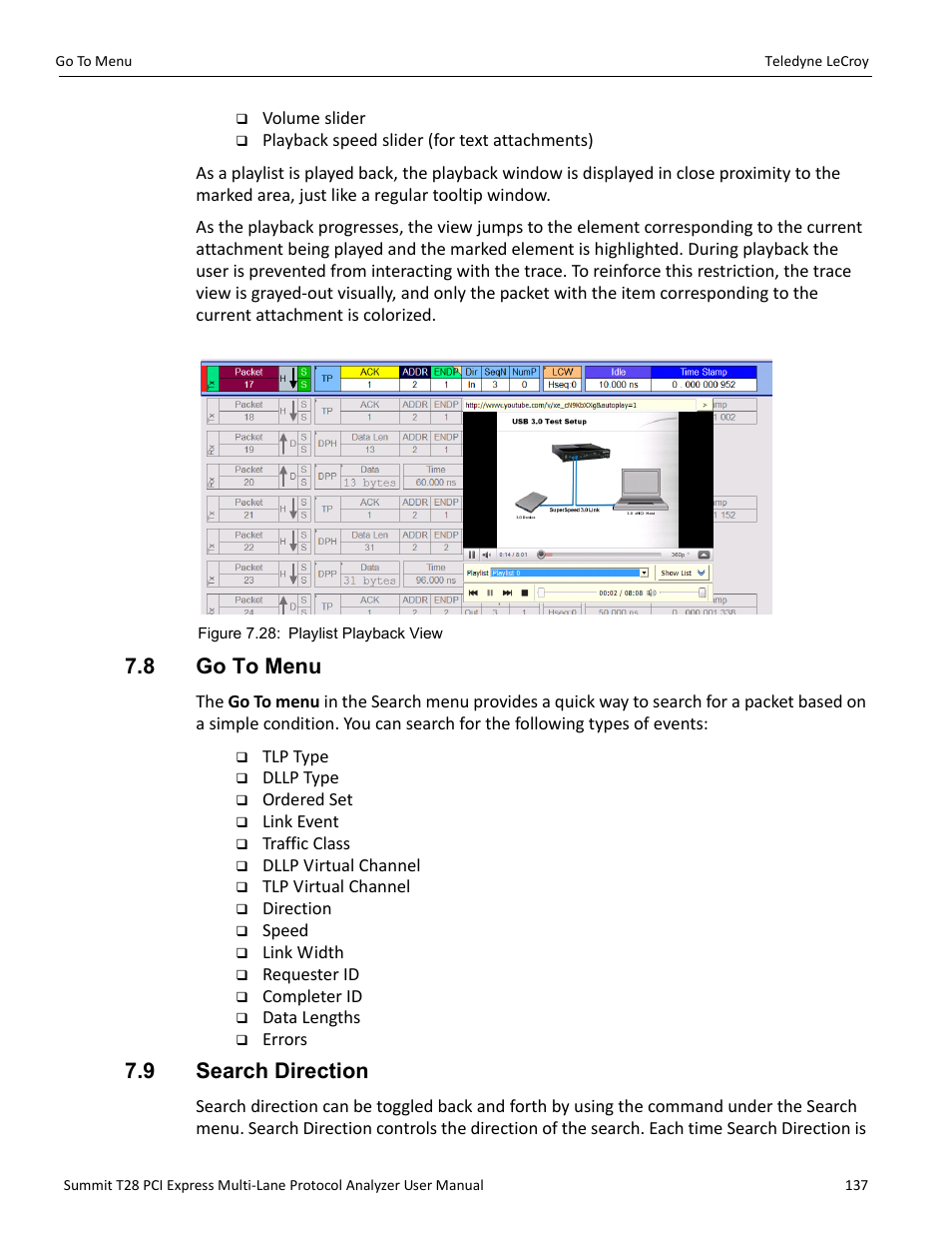 8 go to menu, 9 search direction, 8 go to menu 7.9 search direction | Teledyne LeCroy Summit T28 PCIe Multi-lane Protocol Analyzer User Manual User Manual | Page 149 / 256