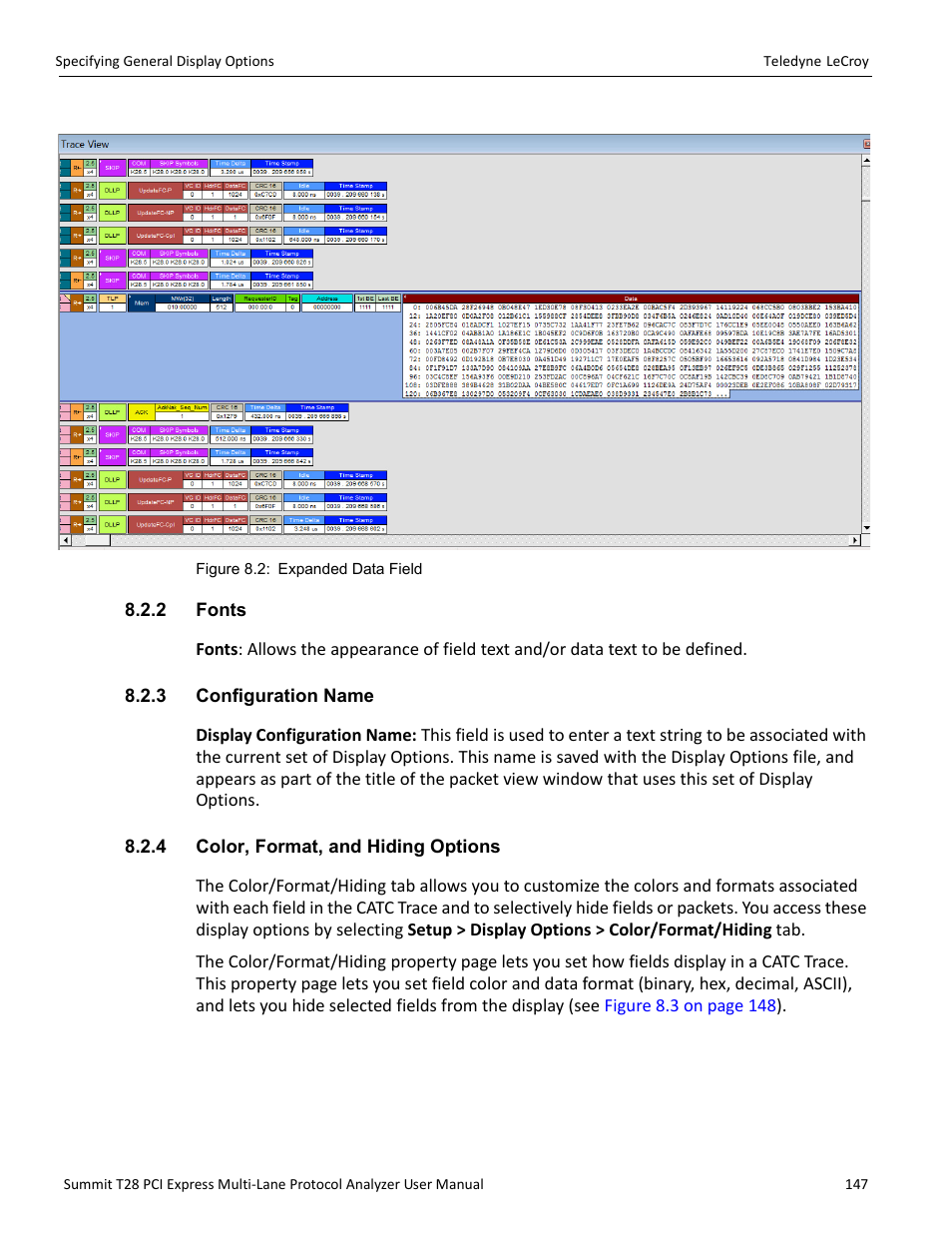 2 fonts, 3 configuration name, 4 color, format, and hiding options | Teledyne LeCroy Summit T28 PCIe Multi-lane Protocol Analyzer User Manual User Manual | Page 159 / 256