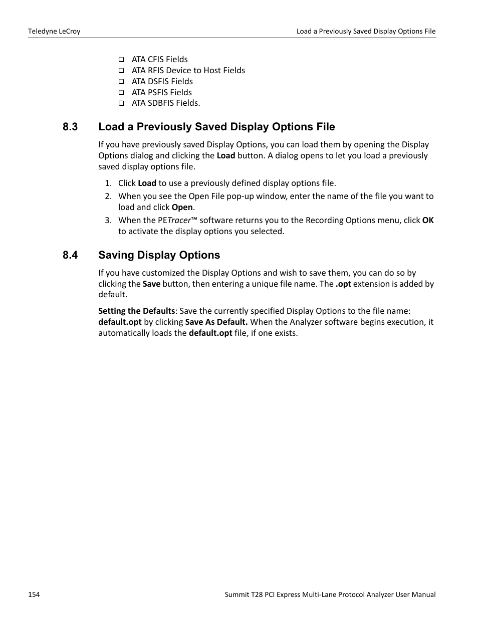3 load a previously saved display options file, 4 saving display options | Teledyne LeCroy Summit T28 PCIe Multi-lane Protocol Analyzer User Manual User Manual | Page 166 / 256