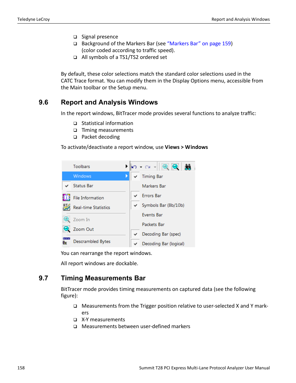 6 report and analysis windows, 7 timing measurements bar | Teledyne LeCroy Summit T28 PCIe Multi-lane Protocol Analyzer User Manual User Manual | Page 170 / 256