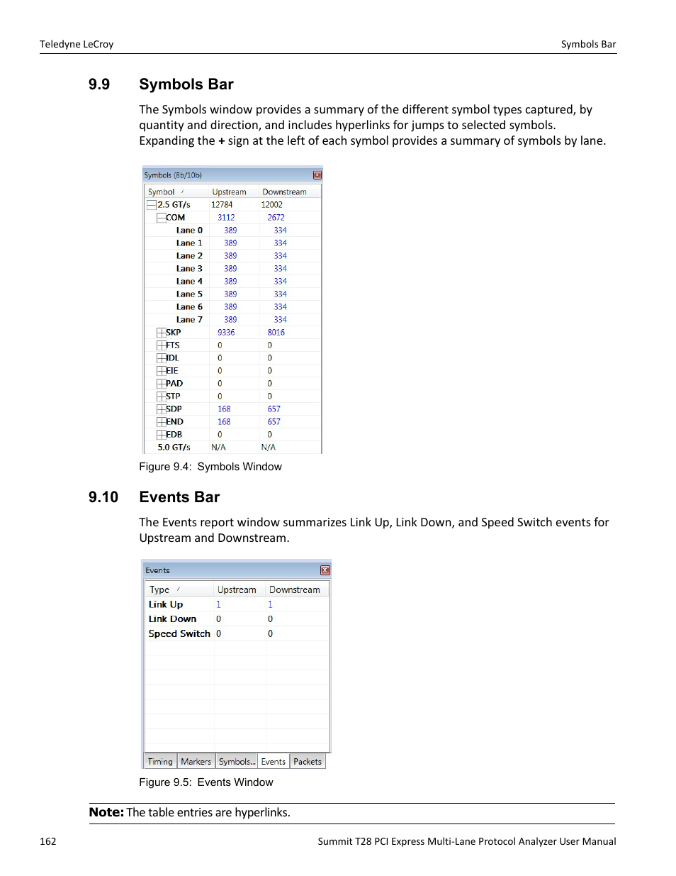 9 symbols bar, 10 events bar, 9 symbols bar 9.10 events bar | Teledyne LeCroy Summit T28 PCIe Multi-lane Protocol Analyzer User Manual User Manual | Page 174 / 256