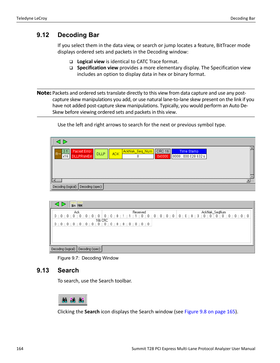12 decoding bar, 13 search, 12 decoding bar 9.13 search | Teledyne LeCroy Summit T28 PCIe Multi-lane Protocol Analyzer User Manual User Manual | Page 176 / 256