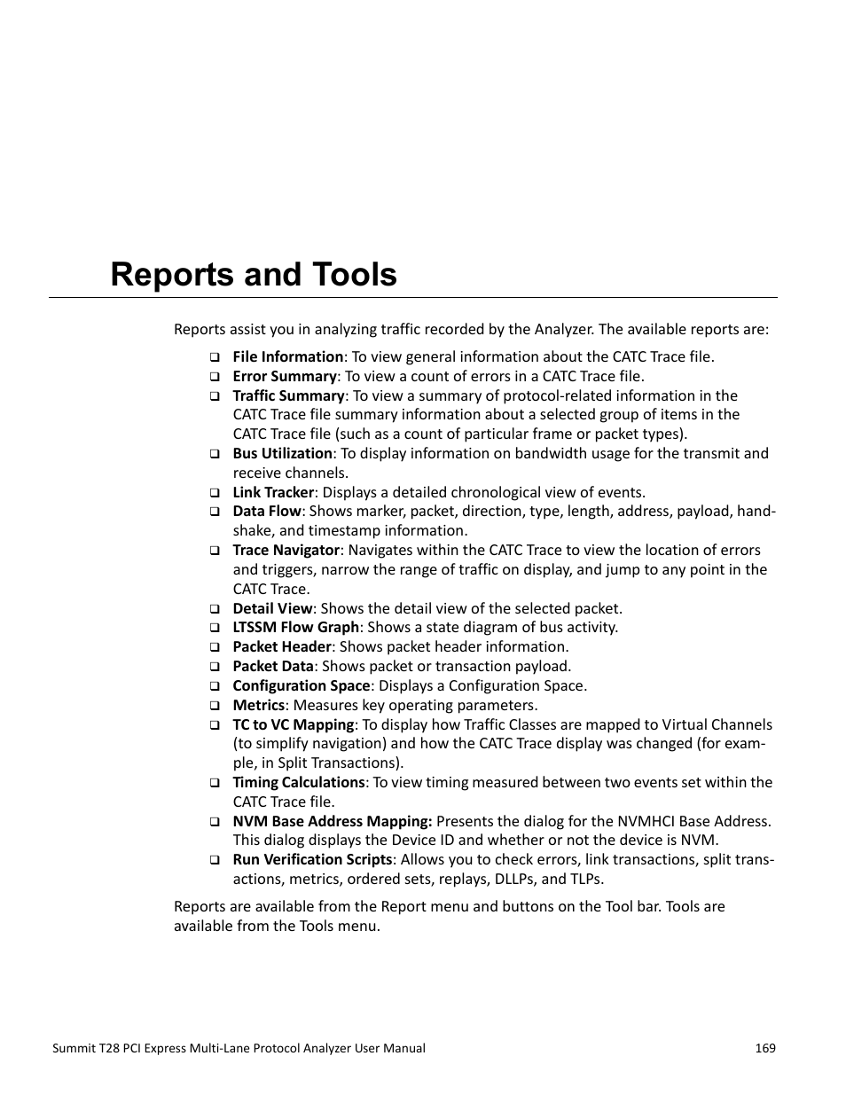 Reports and tools, Chapter 10: reports and tools, Chapter 10 | Teledyne LeCroy Summit T28 PCIe Multi-lane Protocol Analyzer User Manual User Manual | Page 181 / 256