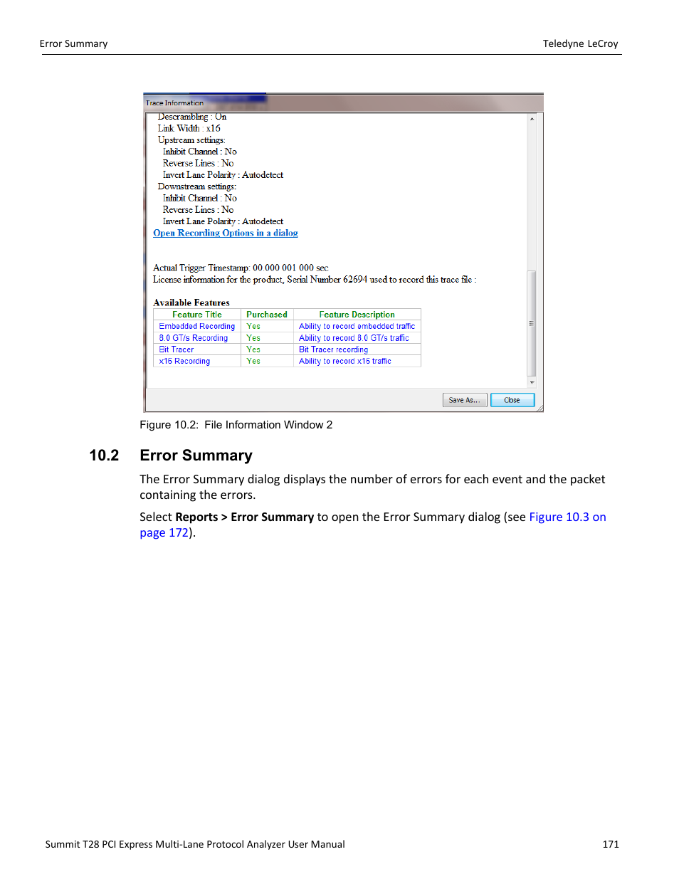 2 error summary | Teledyne LeCroy Summit T28 PCIe Multi-lane Protocol Analyzer User Manual User Manual | Page 183 / 256