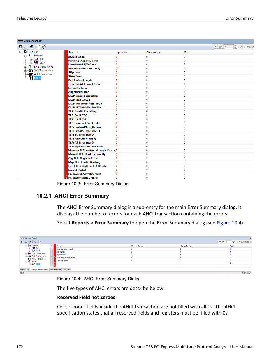 1 ahci error summary | Teledyne LeCroy Summit T28 PCIe Multi-lane Protocol Analyzer User Manual User Manual | Page 184 / 256