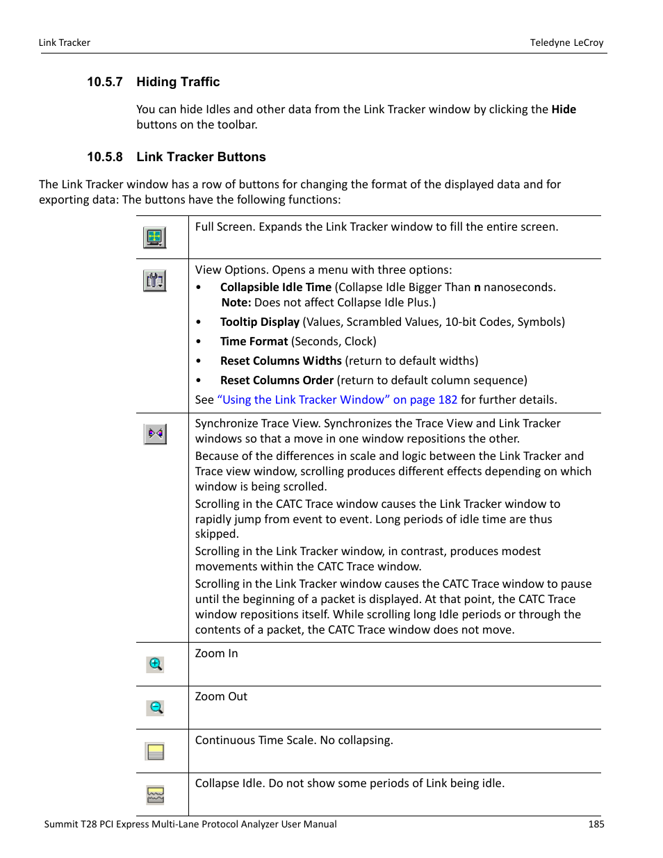 7 hiding traffic, 8 link tracker buttons, 7 hiding traffic 10.5.8 link tracker buttons | Teledyne LeCroy Summit T28 PCIe Multi-lane Protocol Analyzer User Manual User Manual | Page 197 / 256
