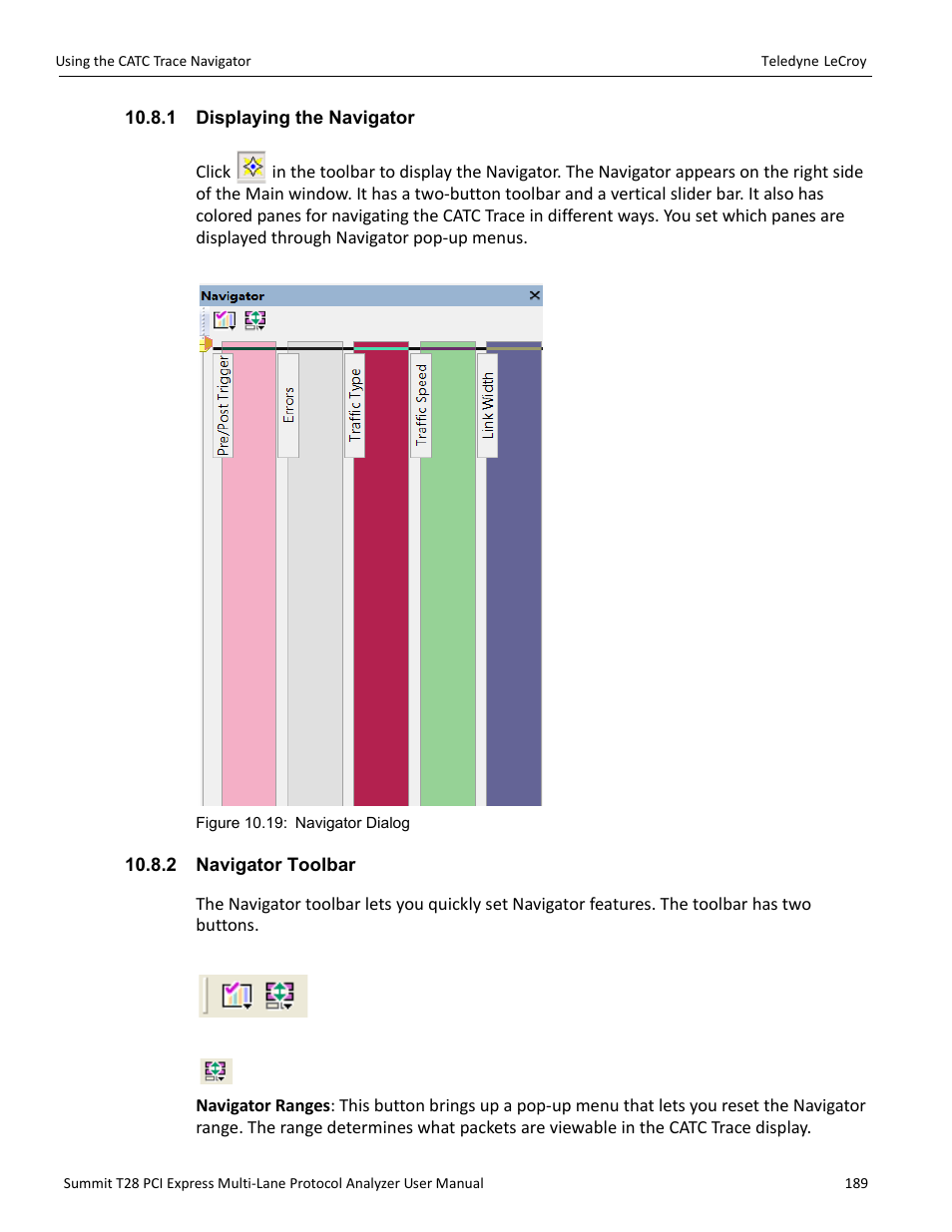 1 displaying the navigator, 2 navigator toolbar | Teledyne LeCroy Summit T28 PCIe Multi-lane Protocol Analyzer User Manual User Manual | Page 201 / 256