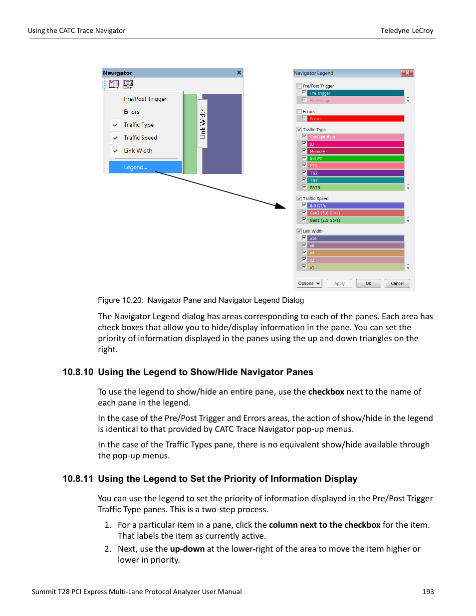 10 using the legend to show/hide navigator panes | Teledyne LeCroy Summit T28 PCIe Multi-lane Protocol Analyzer User Manual User Manual | Page 205 / 256