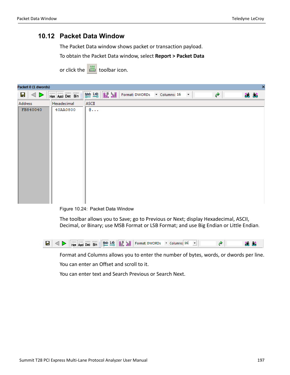 12 packet data window | Teledyne LeCroy Summit T28 PCIe Multi-lane Protocol Analyzer User Manual User Manual | Page 209 / 256