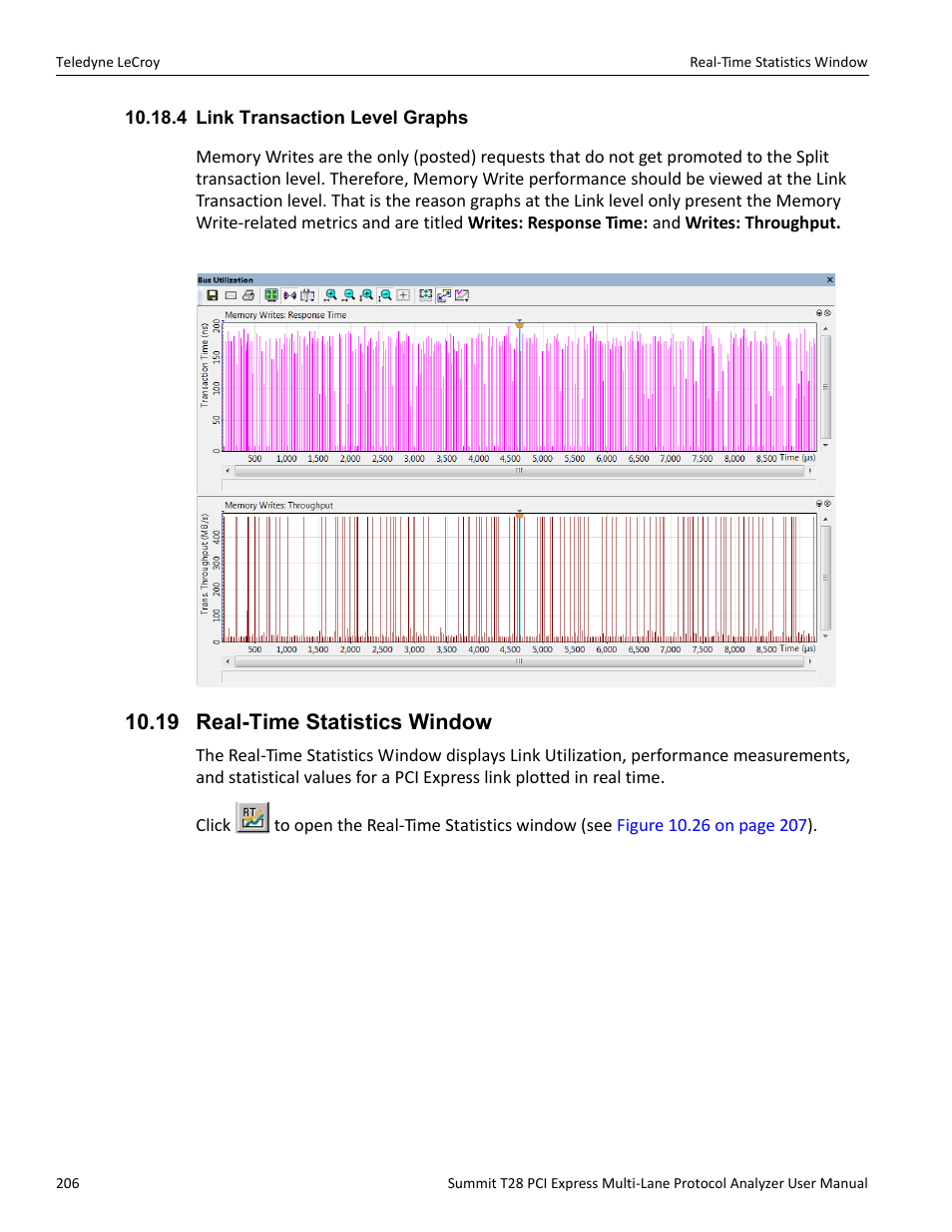 4 link transaction level graphs, 19 real-time statistics window | Teledyne LeCroy Summit T28 PCIe Multi-lane Protocol Analyzer User Manual User Manual | Page 218 / 256