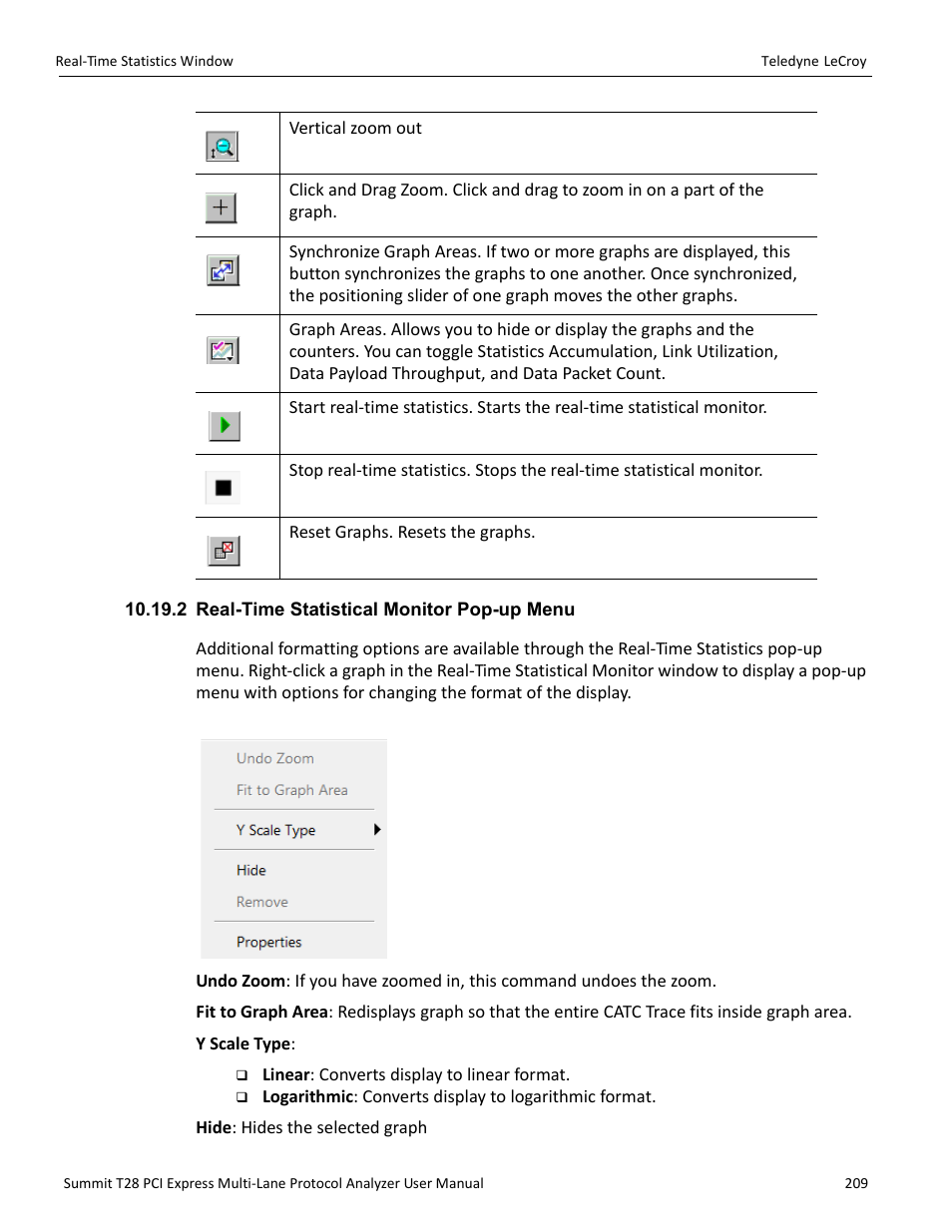 2 real-time statistical monitor pop-up menu | Teledyne LeCroy Summit T28 PCIe Multi-lane Protocol Analyzer User Manual User Manual | Page 221 / 256