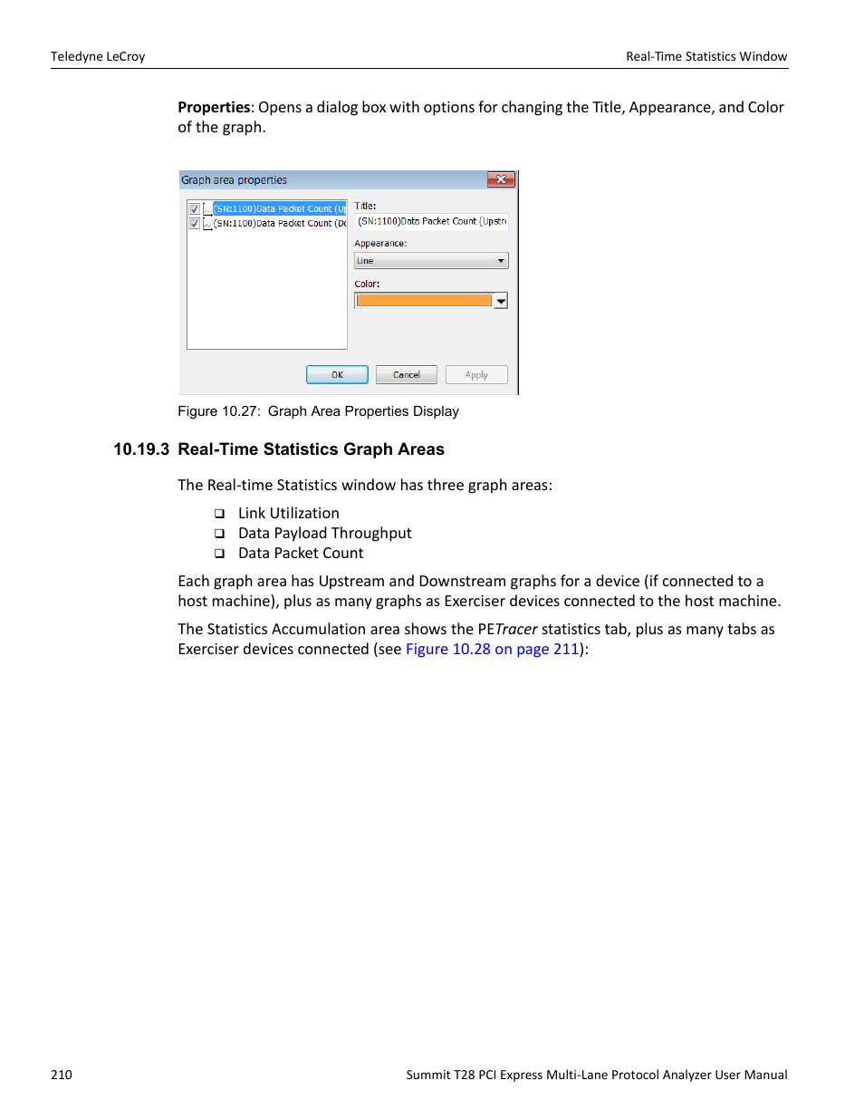 3 real-time statistics graph areas | Teledyne LeCroy Summit T28 PCIe Multi-lane Protocol Analyzer User Manual User Manual | Page 222 / 256