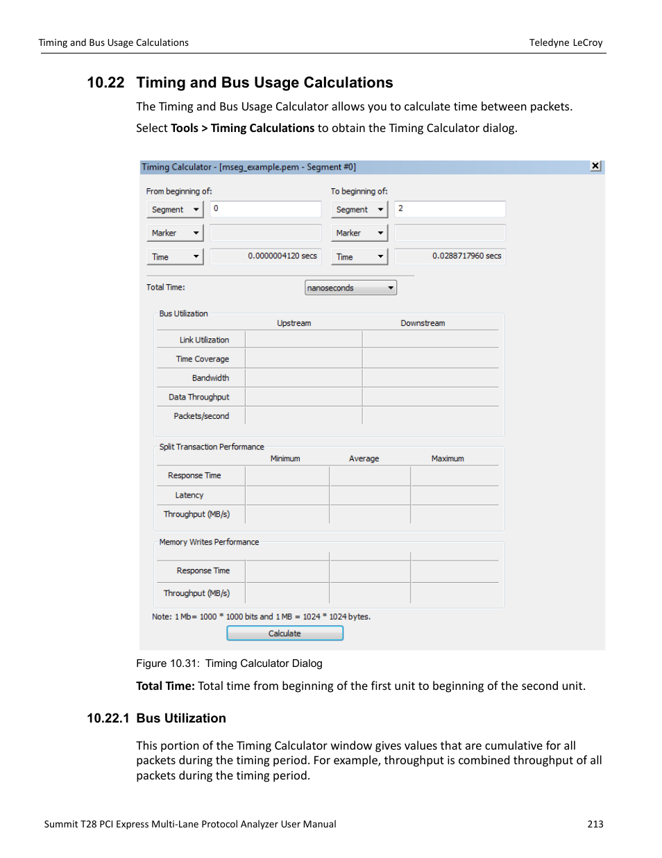 22 timing and bus usage calculations, 1 bus utilization | Teledyne LeCroy Summit T28 PCIe Multi-lane Protocol Analyzer User Manual User Manual | Page 225 / 256