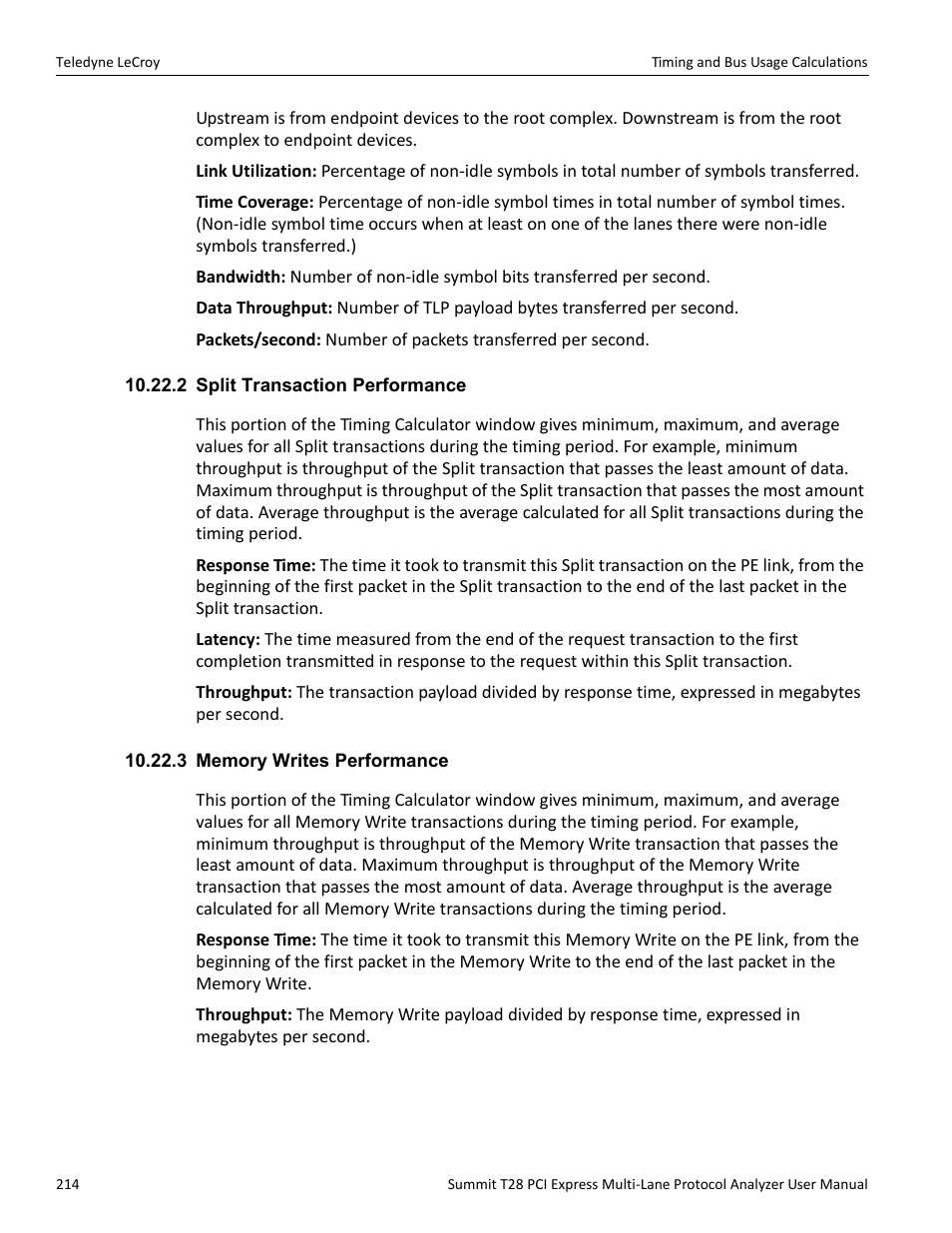 2 split transaction performance, 3 memory writes performance | Teledyne LeCroy Summit T28 PCIe Multi-lane Protocol Analyzer User Manual User Manual | Page 226 / 256