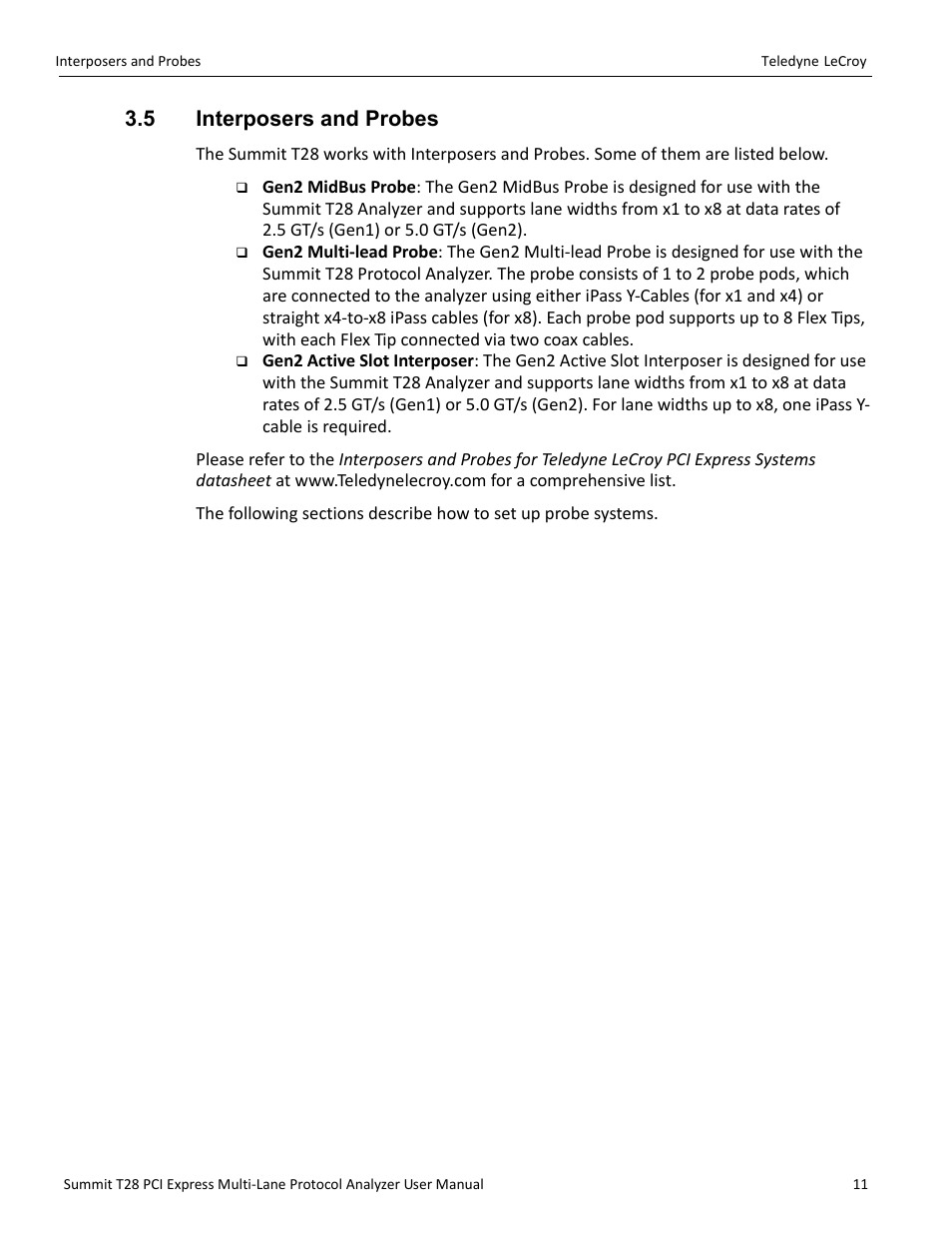5 interposers and probes | Teledyne LeCroy Summit T28 PCIe Multi-lane Protocol Analyzer User Manual User Manual | Page 23 / 256