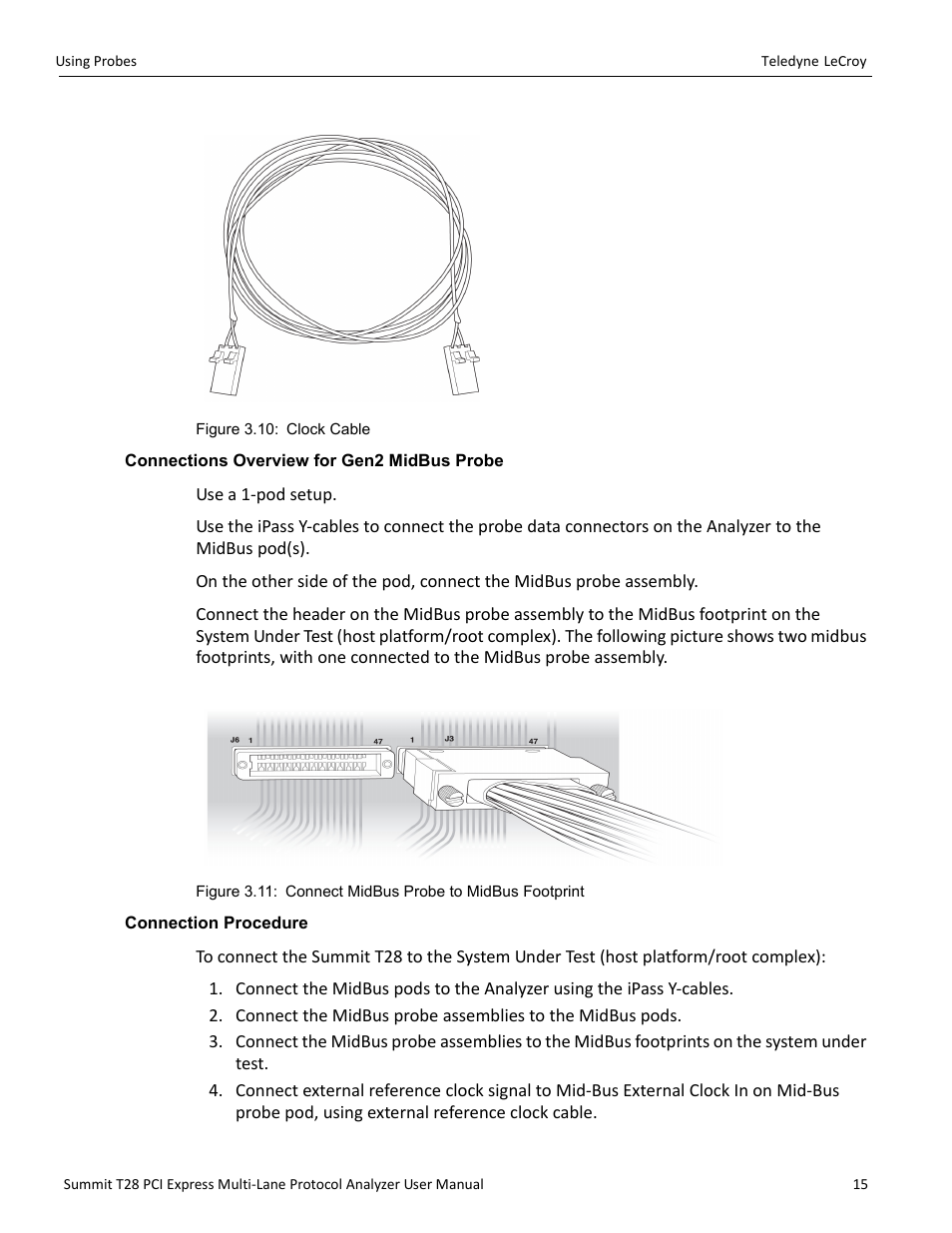 Connections overview for gen2 midbus probe, Connection procedure | Teledyne LeCroy Summit T28 PCIe Multi-lane Protocol Analyzer User Manual User Manual | Page 27 / 256