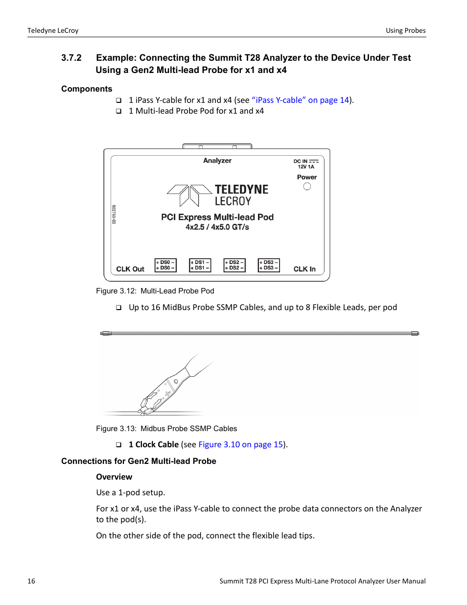 Components, Connections for gen2 multi-lead probe, Components connections for gen2 multi-lead probe | Teledyne LeCroy Summit T28 PCIe Multi-lane Protocol Analyzer User Manual User Manual | Page 28 / 256