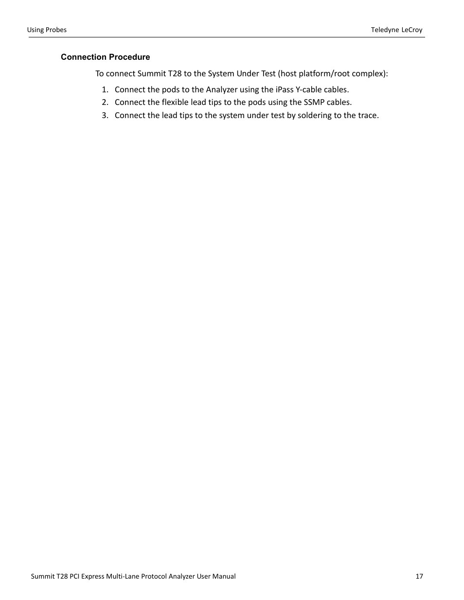 Connection procedure | Teledyne LeCroy Summit T28 PCIe Multi-lane Protocol Analyzer User Manual User Manual | Page 29 / 256