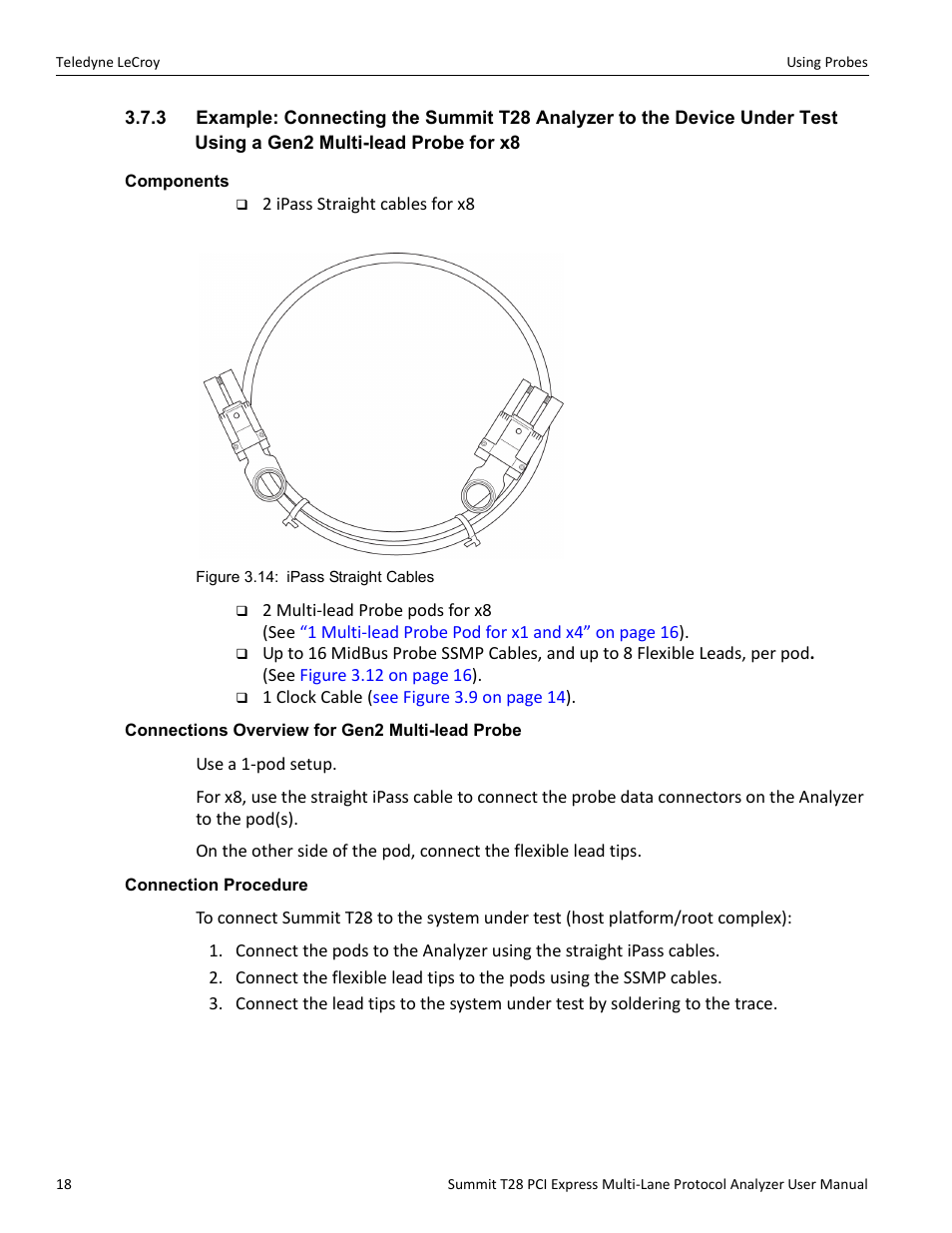 Components, Connections overview for gen2 multi-lead probe, Connection procedure | Teledyne LeCroy Summit T28 PCIe Multi-lane Protocol Analyzer User Manual User Manual | Page 30 / 256