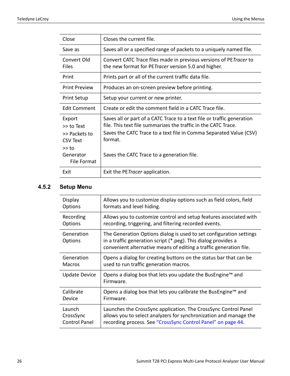 2 setup menu | Teledyne LeCroy Summit T28 PCIe Multi-lane Protocol Analyzer User Manual User Manual | Page 38 / 256