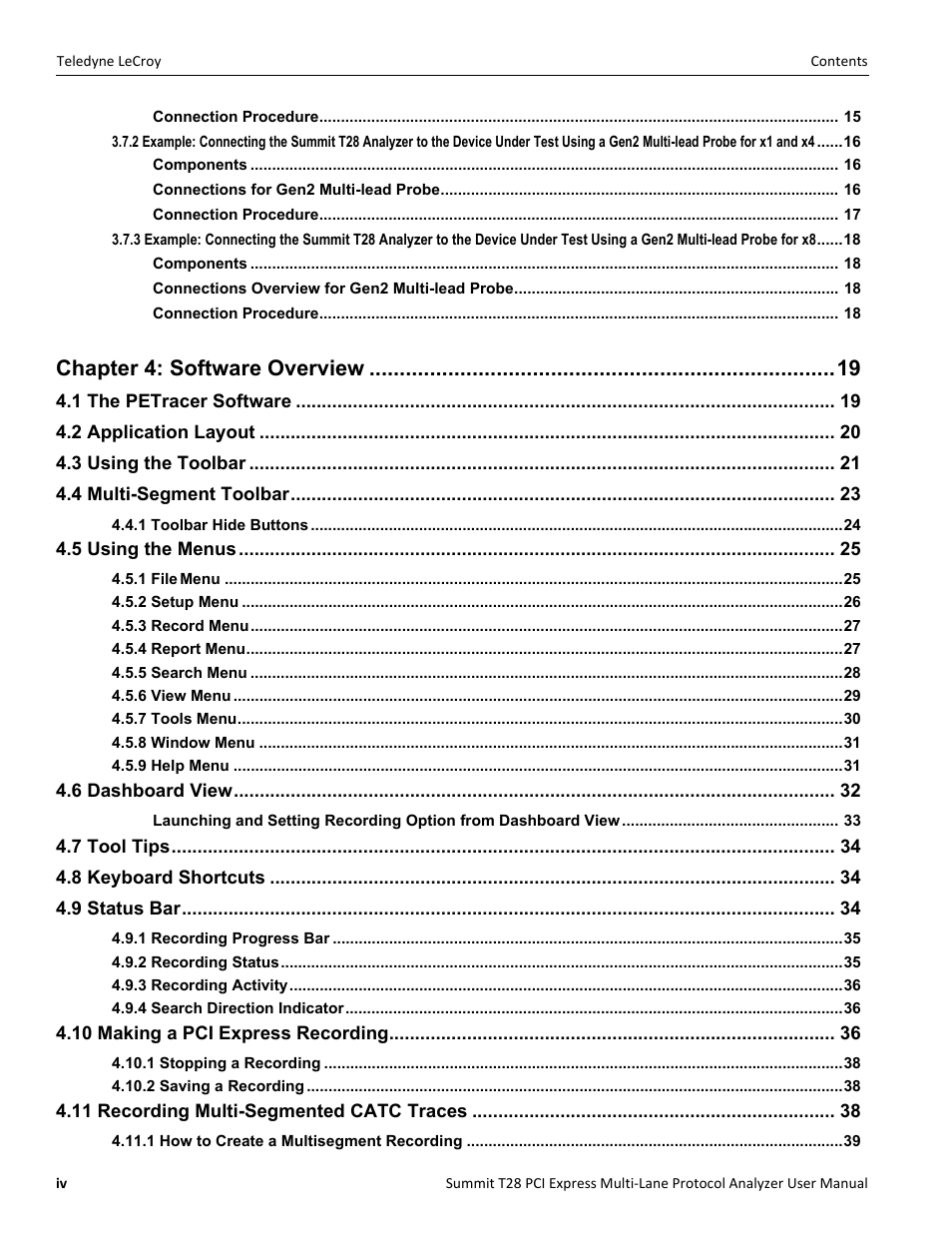 Chapter 4: software overview | Teledyne LeCroy Summit T28 PCIe Multi-lane Protocol Analyzer User Manual User Manual | Page 4 / 256