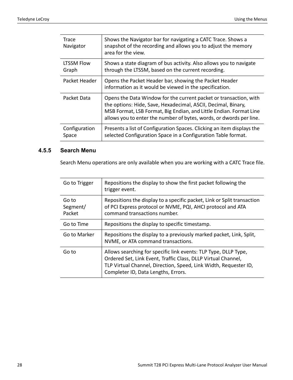 5 search menu | Teledyne LeCroy Summit T28 PCIe Multi-lane Protocol Analyzer User Manual User Manual | Page 40 / 256