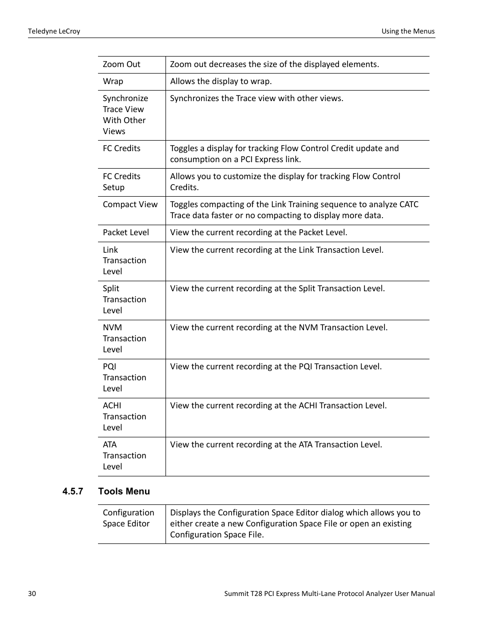 7 tools menu | Teledyne LeCroy Summit T28 PCIe Multi-lane Protocol Analyzer User Manual User Manual | Page 42 / 256