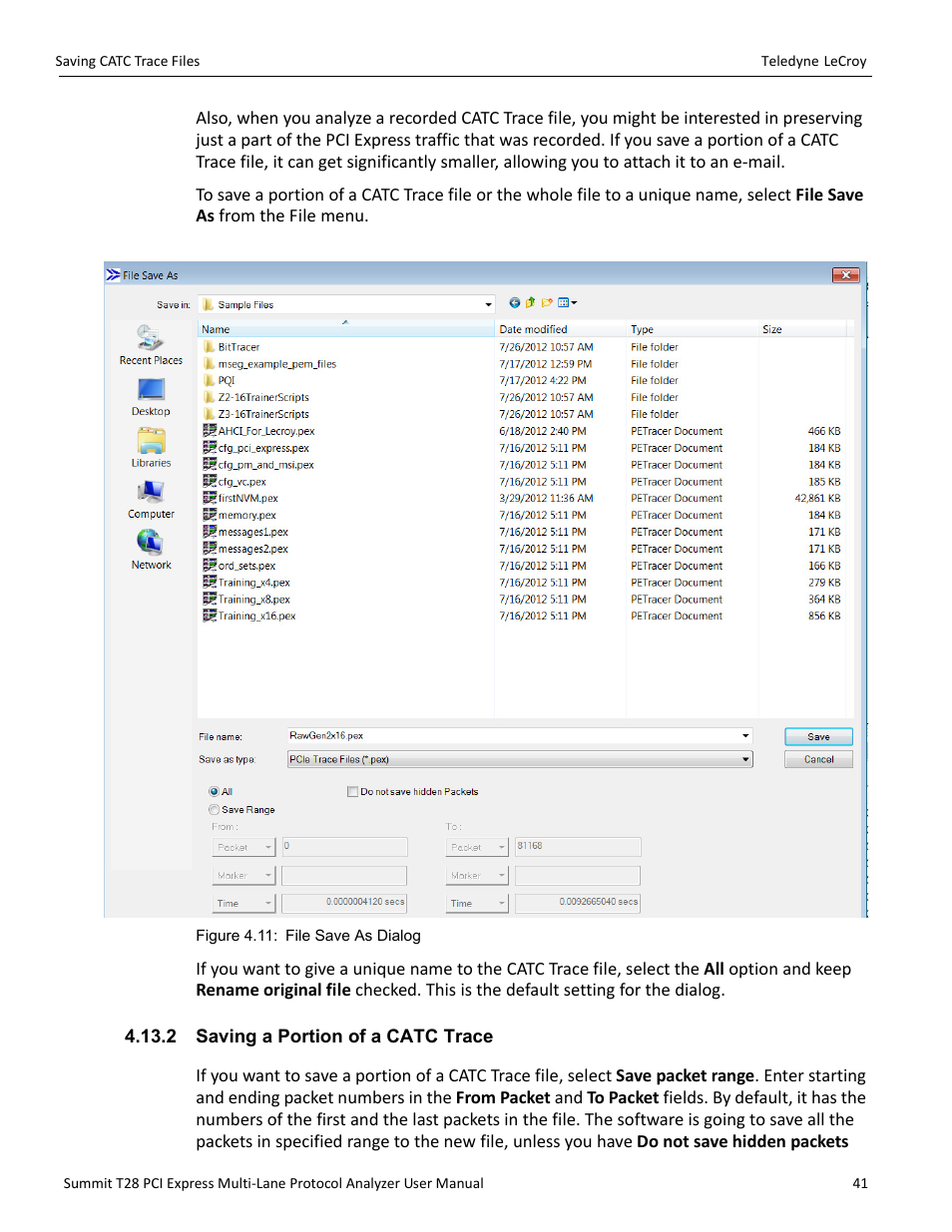 2 saving a portion of a catc trace | Teledyne LeCroy Summit T28 PCIe Multi-lane Protocol Analyzer User Manual User Manual | Page 53 / 256