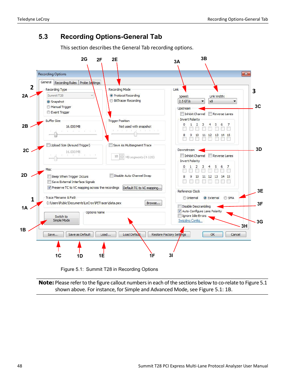 3 recording options-general tab | Teledyne LeCroy Summit T28 PCIe Multi-lane Protocol Analyzer User Manual User Manual | Page 60 / 256