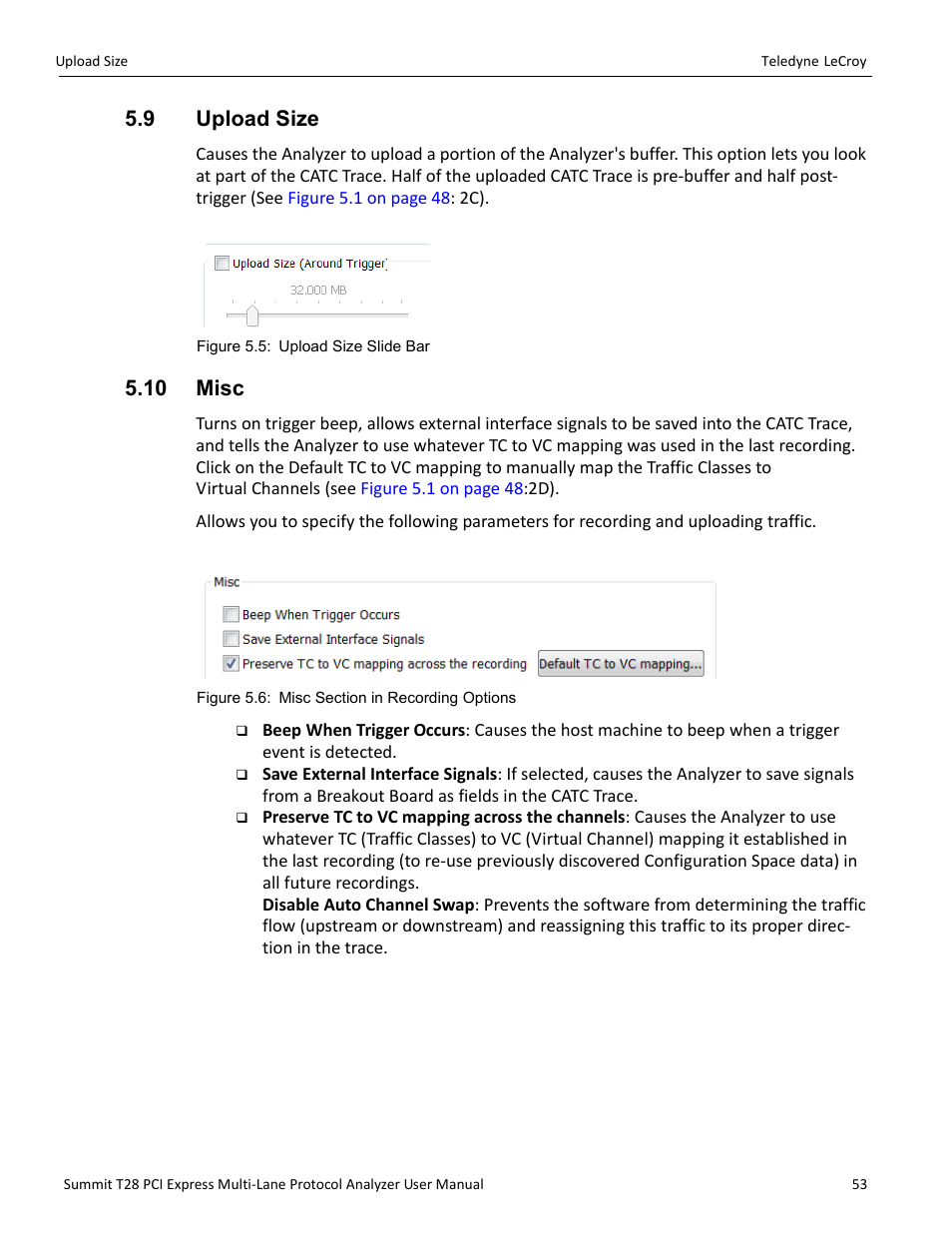 9 upload size, 10 misc, 9 upload size 5.10 misc | Teledyne LeCroy Summit T28 PCIe Multi-lane Protocol Analyzer User Manual User Manual | Page 65 / 256