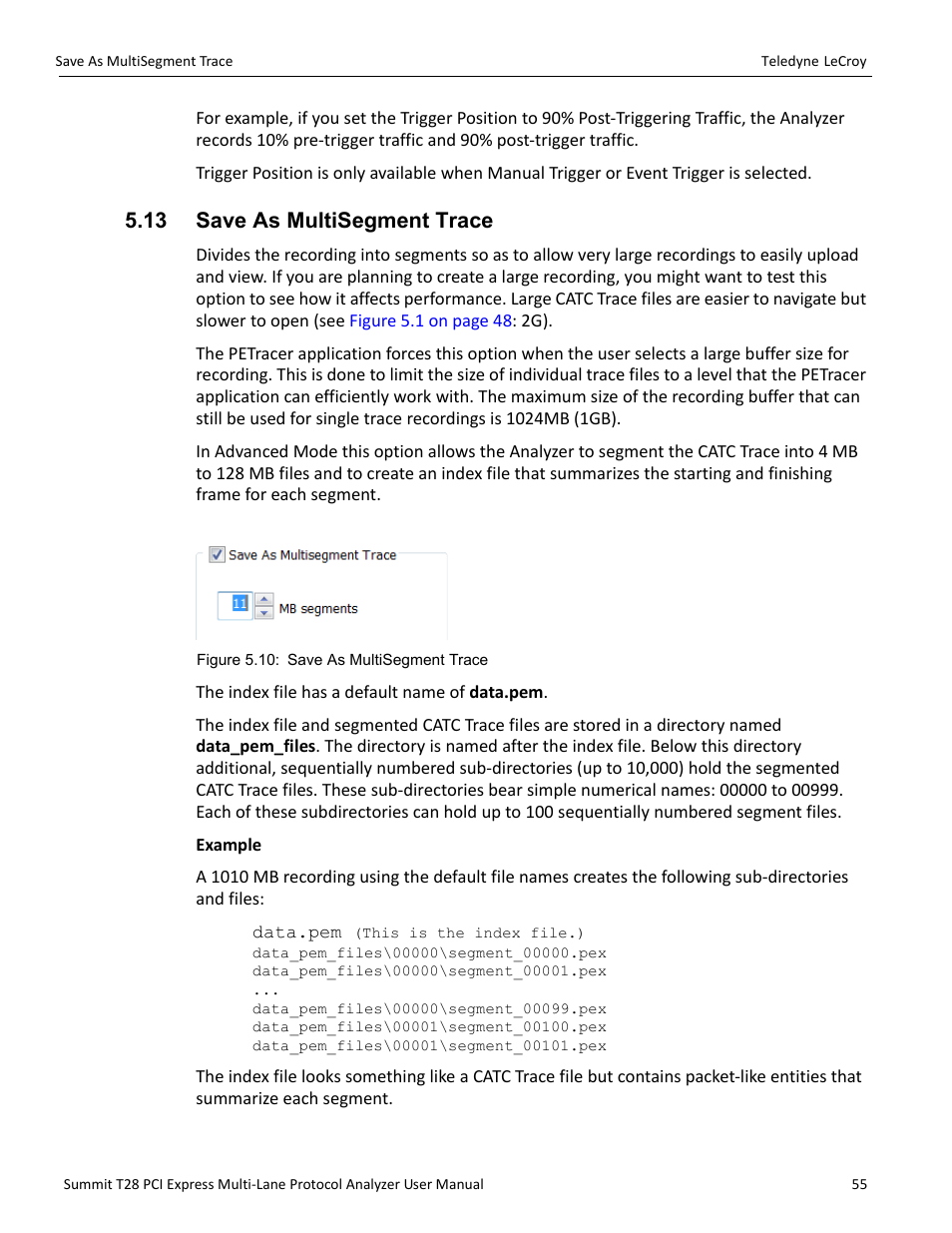 13 save as multisegment trace | Teledyne LeCroy Summit T28 PCIe Multi-lane Protocol Analyzer User Manual User Manual | Page 67 / 256
