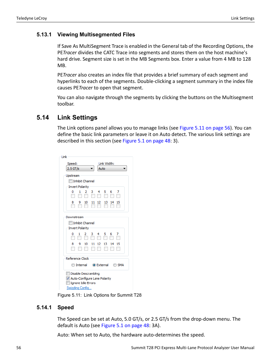 1 viewing multisegmented files, 14 link settings, 1 speed | Teledyne LeCroy Summit T28 PCIe Multi-lane Protocol Analyzer User Manual User Manual | Page 68 / 256
