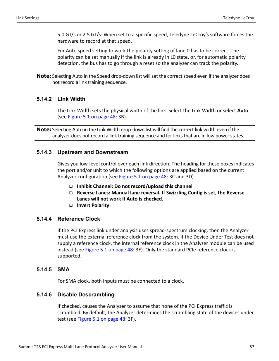 2 link width, 3 upstream and downstream, 4 reference clock | 5 sma, 6 disable descrambling | Teledyne LeCroy Summit T28 PCIe Multi-lane Protocol Analyzer User Manual User Manual | Page 69 / 256