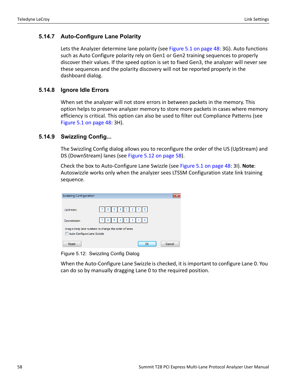 7 auto-configure lane polarity, 8 ignore idle errors, 9 swizzling config | Teledyne LeCroy Summit T28 PCIe Multi-lane Protocol Analyzer User Manual User Manual | Page 70 / 256
