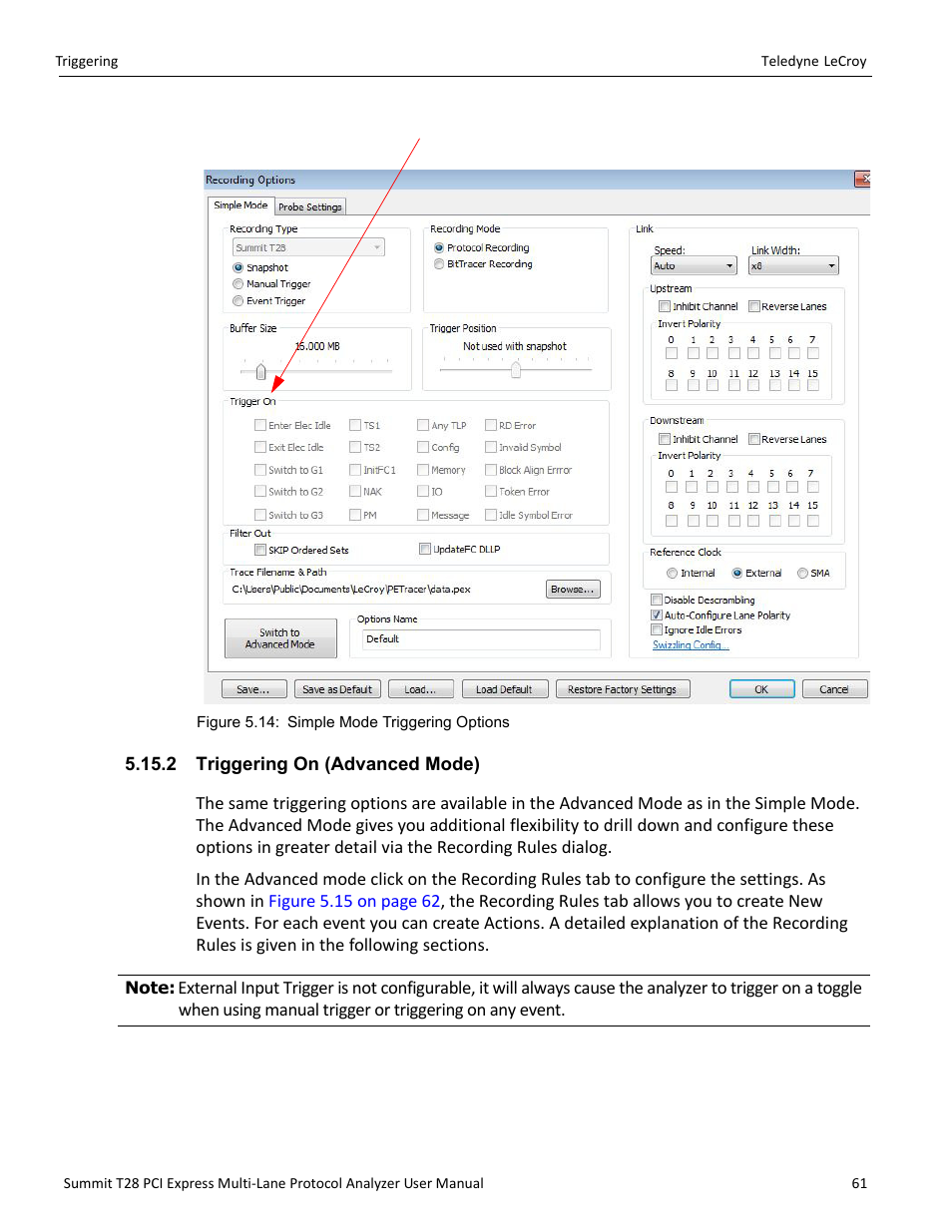 2 triggering on (advanced mode) | Teledyne LeCroy Summit T28 PCIe Multi-lane Protocol Analyzer User Manual User Manual | Page 73 / 256