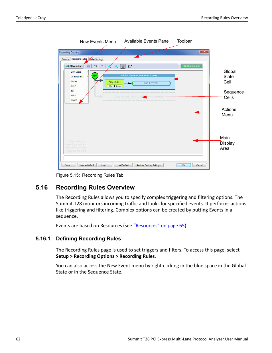 16 recording rules overview, 1 defining recording rules | Teledyne LeCroy Summit T28 PCIe Multi-lane Protocol Analyzer User Manual User Manual | Page 74 / 256